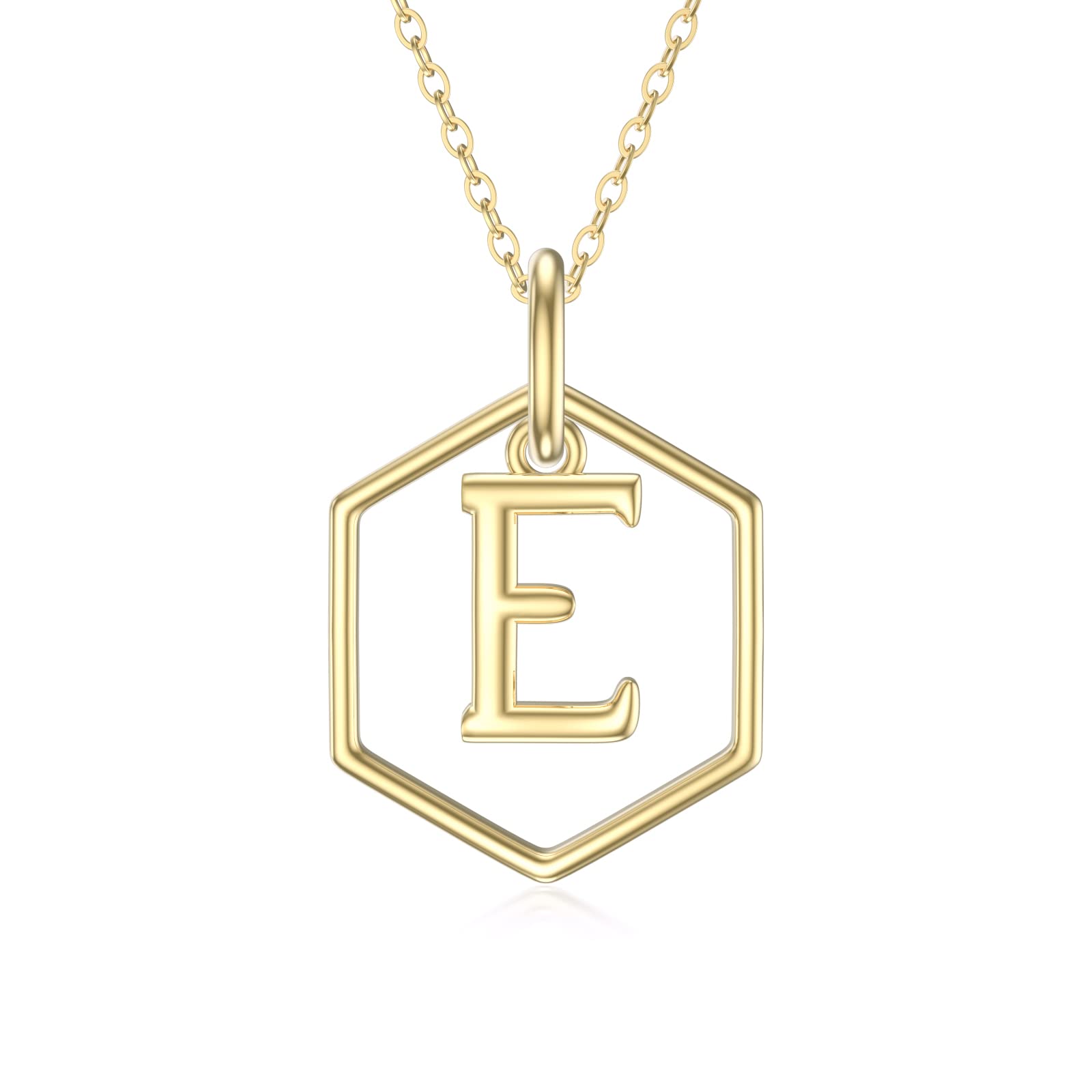 SISGEM 9 ct Gold Initial Necklace, Solid Yellow Gold Letter E Danity Necklace, for Women Girls Ladies Mum Sisters, 16"+1"+1"