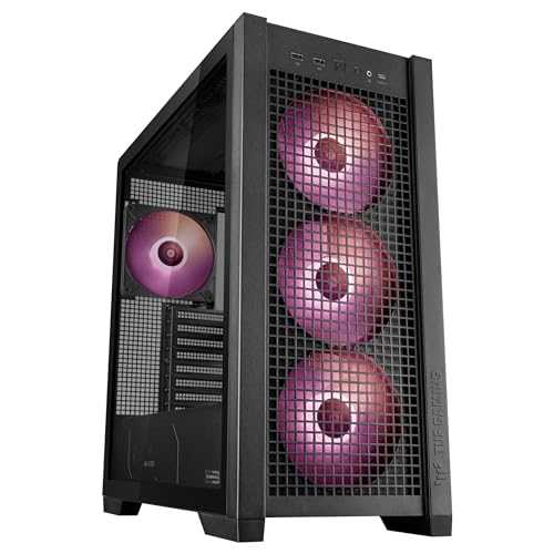 TUF Gaming GT302 ARGB ATX Mid-Tower Case Black - Four 140 x 28 mm ARGB Fans for High Airflow and Static Pressure, Interchangeable Tempered Glass and Mesh Side Panel, Hidden-Connector MB Support