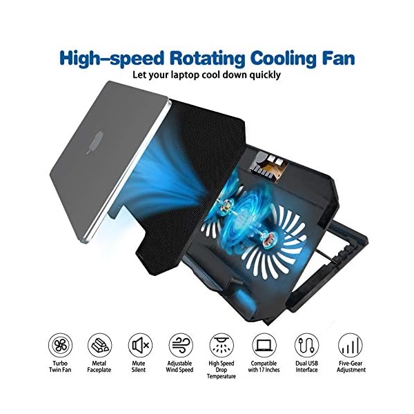 Tendak Laptop Cooling Pad, Laptop Cooler Cooling Pad, Laptop Cooling Bracket, with Two Turbo Fans, 2 USB Ports, 5…