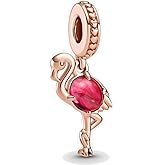 Pink Murano Glass Flamingo Dangle Charm 925 Sterling Silver Pendant,Jewelry Beads Gifts for Women Bracelet&Necklace A0194