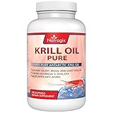(180 Softgels) Pure Krill Oil 1000mg/Serving - Rich Omega 3 Fatty Acids, EPA/DHA (No Fishy Smell or Aftertaste)