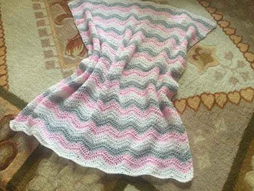 pink grey and white crochet blanket