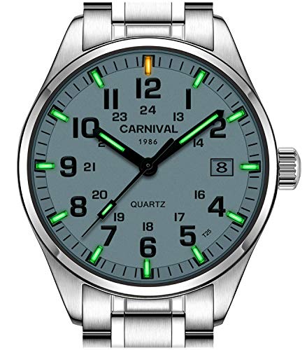 PASOY Men's Luminous Watch Green Swim Waterproof Sapphire Glass Stainless Steel Analog Quartz Watches