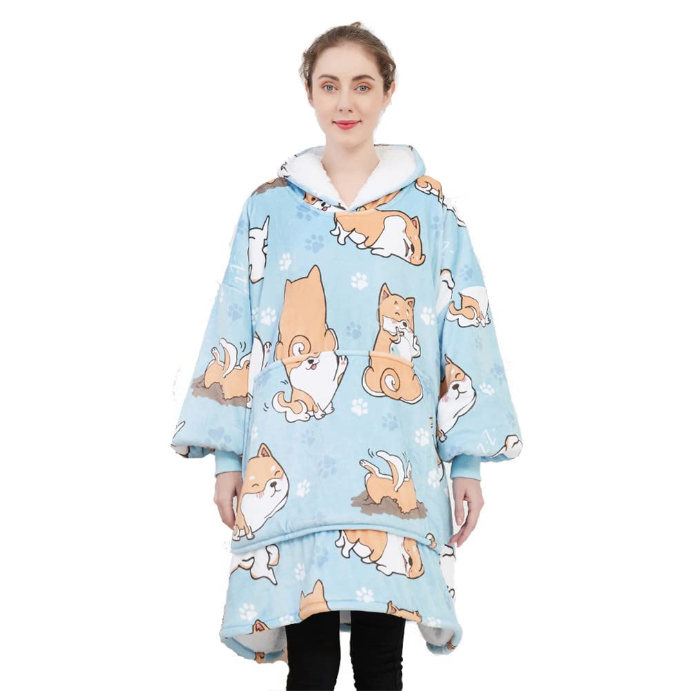 Oversized Wearable Blanket, Hooded Sweatshirt, Soft Warm Comfy Plush Hooded Blanket for Adults, One Size Fits All (Light Green)