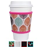 MOXIE Cup Sleeves – Premium Insulated Reusable Cup Sleeve for Coffee, Tea & Cold Drinks – One size fits all (Pink Leaf)