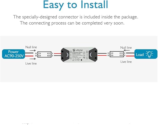 eMylo Interruptor WiFiInterruptor Inalmbrico Inteligente Wifi Conmutador de Control Remoto del TemporizadorSmart Hogar 1 Vas Wifi Smart Switch Compatible con Alexa Google Home iOS Android 2 Pack