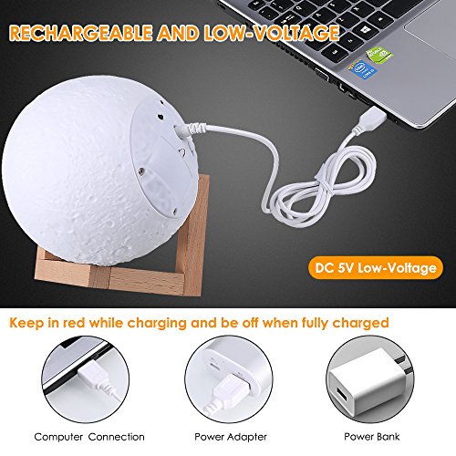 Moon Lamp, ALOVECO 3D Printed 16 Colors RGB Moon Light with Remote Control, Dimmable USB Rechargeable LED Lunar Moon Night Light with Stand for Kids Women Lover Birthday Gift (16 Colors with Remote) - Thumbnail 5