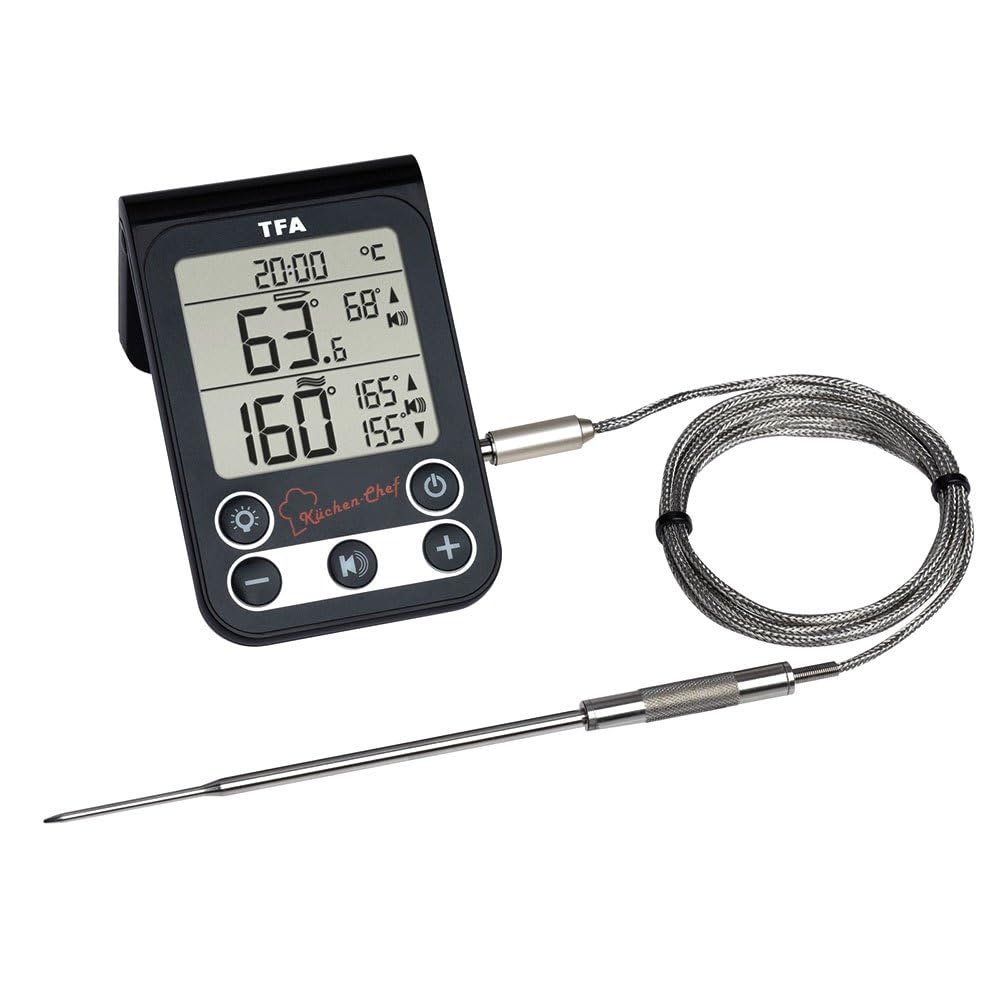 TFA Dostmann Digital BBQ Smoker Meat/Oven Thermometer KÜCHEN-Chef, 14.1512.01, kitche Probe Thermometer for Different Meats, Slow Cooking, deep Frying