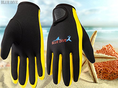 NATYFLY Wetsuits Gloves Scuba Premium Neoprene 1.5mm Diving Gloves Five Finger Glove (Yellow, Large)