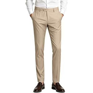 WOMS Men Slim Fit Flat Front Dress Pants with Expandable Waist,Size XS-3XL | Classic Regular Fit,Comfort Stretch Pants Wrinkl