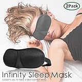 (Set of 2) Infinity Sleep Eye Mask Comfortable Eye Pillow Contoured 3-D Shape Quality Black Super-Soft Satin APL1238