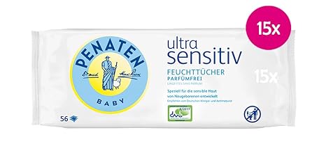 Penaten Ultra Sensitiv Feuchttücher Vorteilspack (parfümfrei, ohne Alkohol und Parfüm für hochsensible Babyhaut, Auch für All