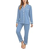 Womens Pajamas Set Long Sleeve Sleepwear Button Down Nightwear Soft Pj Lounge Sets
