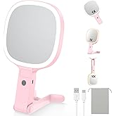 Gospire 6.8" Travel Vanity Mirror, 3-in-1 Hanging/Handheld/Desktop Use with Dual-Side Buttons, 1X/10X Magnification, 3-Color Dimmable LED, Auto Memory + Velvet Pouch (Pink)