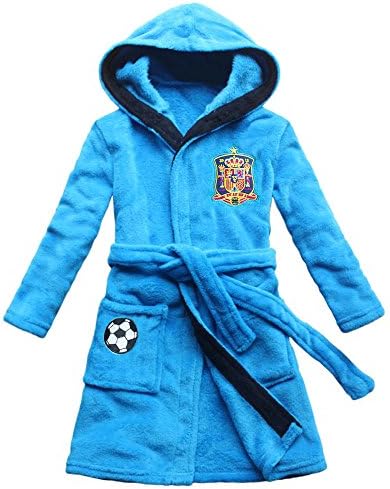 FEETOO[Embroidered name] Soccer Team Embroidered Boy Bathrobe Coral Velvet Home Robe Children's Nightgown