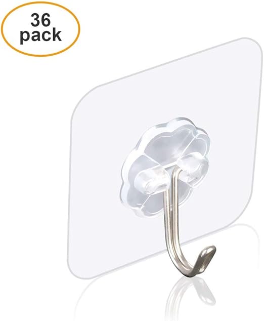 36 Pack Adhesive Ceiling Hooks Wall Hanger Hook,Clear