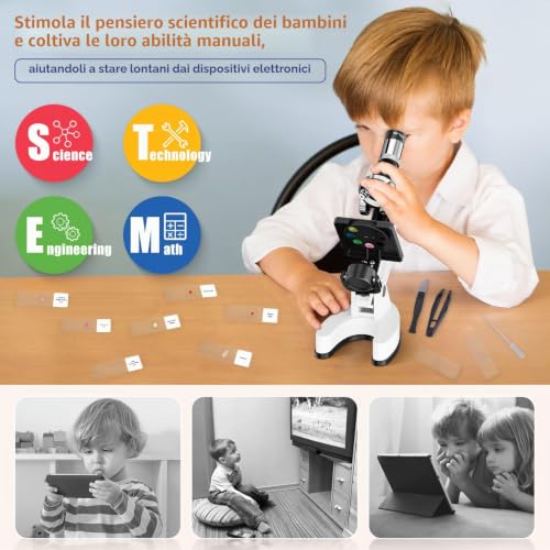 Professional Children's Microscope Kit, 100X-1200X: Optical Microscope for Boys Discovery STEM Biology – Science Set with Microscope Slides, Transport Box – Educational Gift for Child 5-12 Years