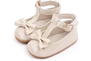 XYLUIGI Baby Girls Cute Bowknot Mary Jane Flats Soft PU Leather and Rubber Sole Infant Toddler First Walker Shoes