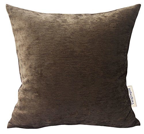 TangDepot Handmade Solid Chenille Decorative Throw Pillow Covers, Pillow Shams, Square Pillow Covers, Cushion Covers, Pillowcase - (18"x18", Brown) - Thumbnail 2