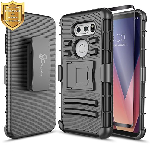 LG V30 Case, LG V30 Plus, LG V30S ThinQ, LG V35 ThinQ w/ [Full Cover Screen Protector], NageBee [Heavy Duty] Armor Shock Proof [Belt Clip] Holster [Kickstand] Combo Rugged Case For LG V30 (Black)