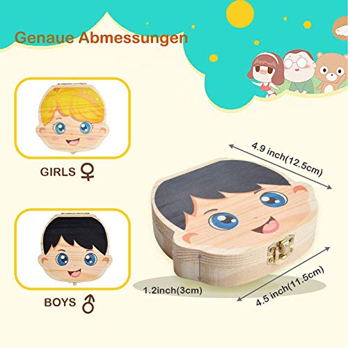 Zahnbox - Holz Kinder Andenken Organizer für Baby Milchzähne, Persönlichkeit Baby Zähne Box Zahnschoner Design für Kinder Laubzähne Sammlung (Boy)