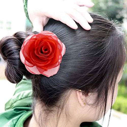 Merdia Women's Lovely Flower Hair Clip Rose Brooches for Wedding Red