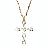 Jewelili 10K Yellow Gold Cross Pendant Necklace for