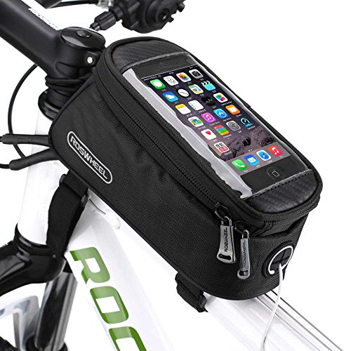 Bicycle Bike Frame Front Tube Beam Bag Transparent PVC Cycling Pannier Pouch Basket for 5.5 inch Mobile Phone Screen touch Holder -Black