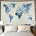 BLEUM CADE Blue Watercolor World Map Tapestry Abstract Splatter Painting Tapestry Wall Hanging Art for Living Room Bedroom Dorm Home Decor 82X59 Inches