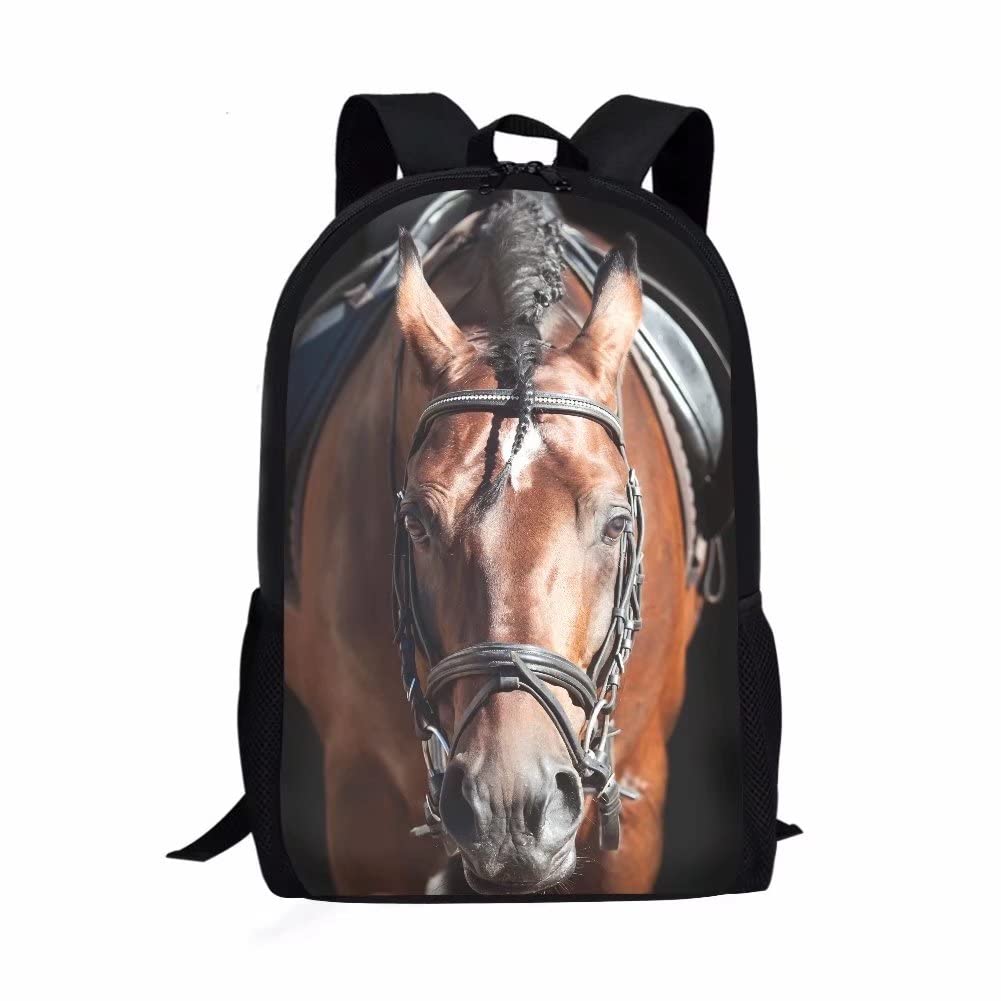chaqlin 3D Animal Horse Schoolbags for Boys Girls,17 Inch Brown Horse Backpack Kids Children School Bookbags,Casual Daypack College Student Laptop Bagpack