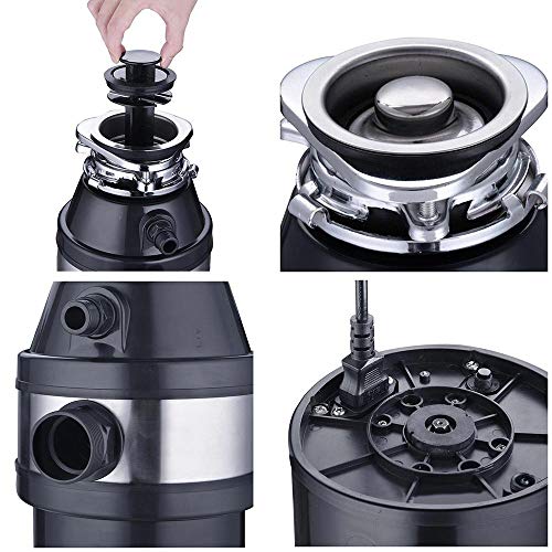 WeChef Garbage Disposal with Power Cord for Kitchen Waste Operation Continuous Feed 1 HP 2600 RPM Disposer Black