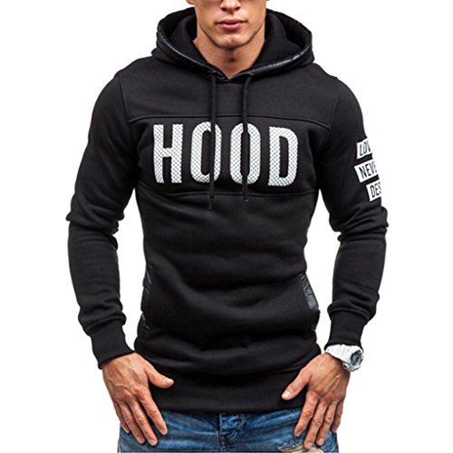 Han Shi Hoodies Coat, Men Hood Print Winter Slim Warm Pullover Sweatshirt Outwear Tops (L, Black)
