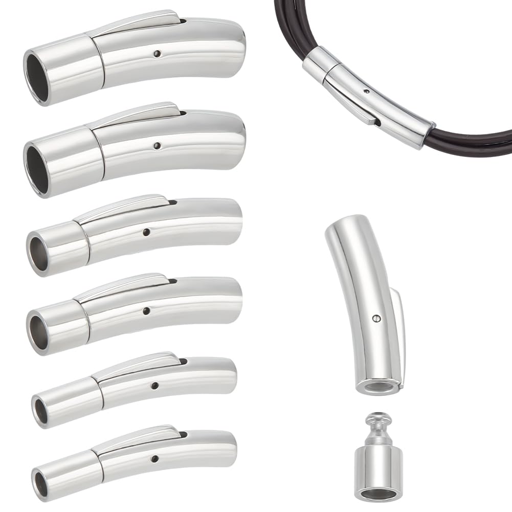 UNICRAFTALE 6 Sets 3 Sizes 3/4/6mm Hole Tube Bayonet Clasps Stainless Steel Bayonet Clasps Leather Cord End Clasps Connectors for Bracelets Necklaces Buckle Jewelry Making