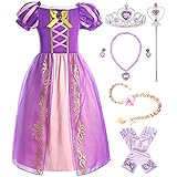 ReliBeauty Girls Dress Puff Sleeve Princess Costume, 4T-4, Purple(with Accessories)