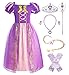 ReliBeauty Girls Dress Puff Sleeve Princess Costume, 4T-4, Purple(with Accessories)