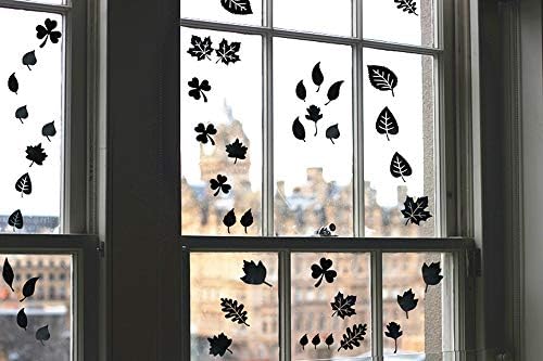 Window Alert Birds Stickers - Anti Collision Clings Decals, Tree Leaf Medley Silhouette for Prevent Birds or People on Window, Black (15 Silhouettes)