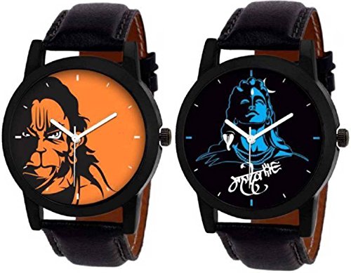 Hanuman and Mahadev Analogue Black Dial Mens Watch Pack-2