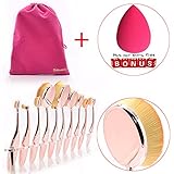 Dolovemk Pro Beauty Makeup Oval Mirror Brushes, Toothbrush Shaped, Eyebrow/Foundation/Powder/BB Cream Brushes Set + Sponge Blender + Pouch Bag