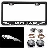 Fit Jaguar Laser Engraved License Plate Frame Made of Industrial Grade Powder Coated Black Matte Black Stainless Steel w/ Caps and Accessories