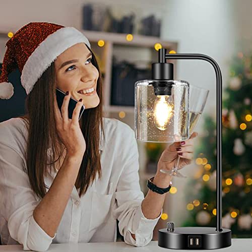 Set of 2 Industrial Table Lamps with 2 USB Port, Fully Stepless