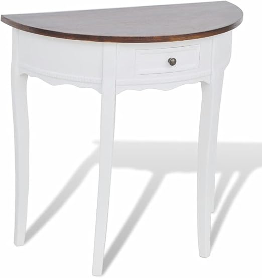 Xinglieu Konsole Konsole Halbrund Mit Mehrzweckschublade Fur Haus Zimmer Innen Weiss Und Oberflache Braun Amazon De Kuche Haushalt