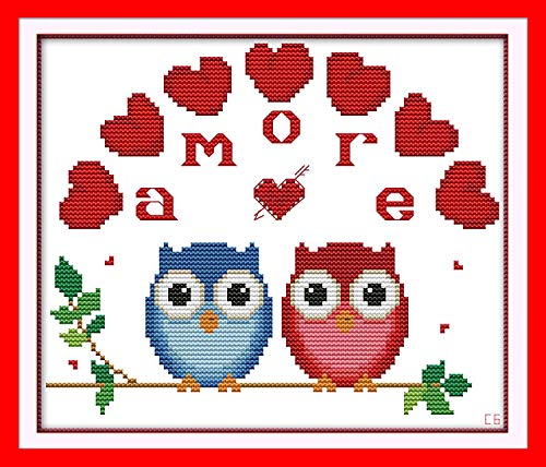 Cross Stitch Stamped Kits Quilt Pre-Printed Cross-Stitching Patterns for Beginner Kids Adults, Embroidery Crafts Needlepoint Starter Kits The Owl