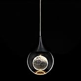 JoollySun Crystal LED Pendant Light: Black Modern Mini Light Fixtures Ceiling Hanging for Kitchen Island Bathroom