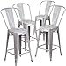 BELLEZE 30 Inch Modern Metal Bar Stools, High Back Indoor Outdoor Restaurant Patio Kitchen Dining Seats, Contemporary Farmhouse Vintage Industrial Steel Metal [Set of 4] - Aiden (Silver)