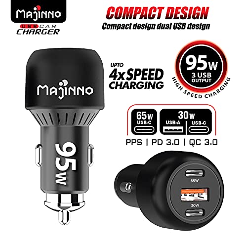 MAJINNO USB C Car Charger Fast Charge pd PPS 95w for iPhone Laptop 65w