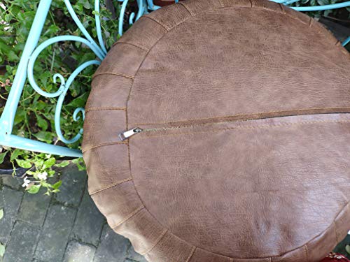 RISEON Boho Handmade Faux Leather Moroccan Pouf Footstool Ottoman Leather Poufs Unstuffed 25.6" x 9.84" -Round Floor Cushion Footstool for Living Room, Bedroom and Under Desk (Tan)
