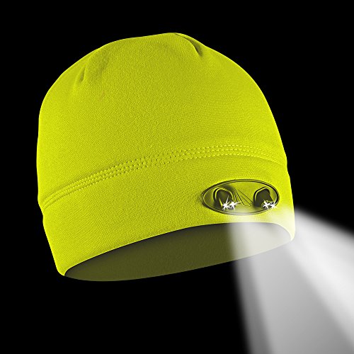 POWERCAP LED Beanie Cap 35/55 Ultra-Bright Hands Free LED Lighted Battery Powered Headlamp Hat - Hi-Vis Yellow Fleece (CUBWB-5529)