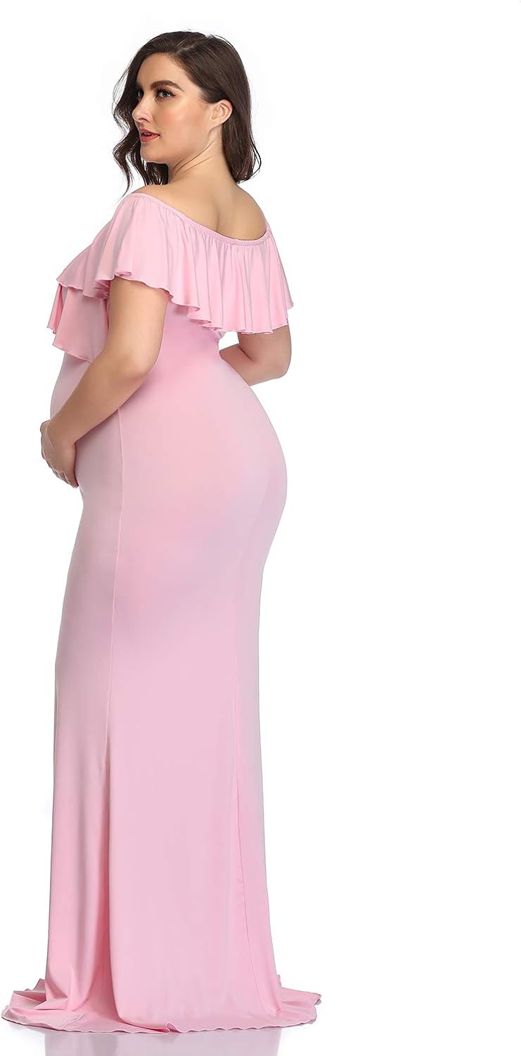 Maternity Dress for Photography Off Shoulder Long Sleeve Chiffon Gown Split Front Maxi Pregnancy Dresses for Photoshoot at  Women’s Clothing store