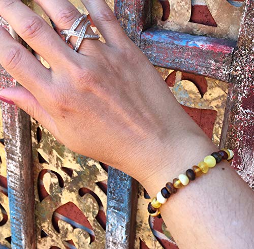 8 inch Healing Arthritis Carpal Tunnel Baltic Amber Bracelet Adults Raw Multi Milk Honey Cognac Stretch Anti-inflammatory, Carpal Tunnel, Back, Head, Tooth Aches Swelling General Aches and Pains. - Thumbnail 3