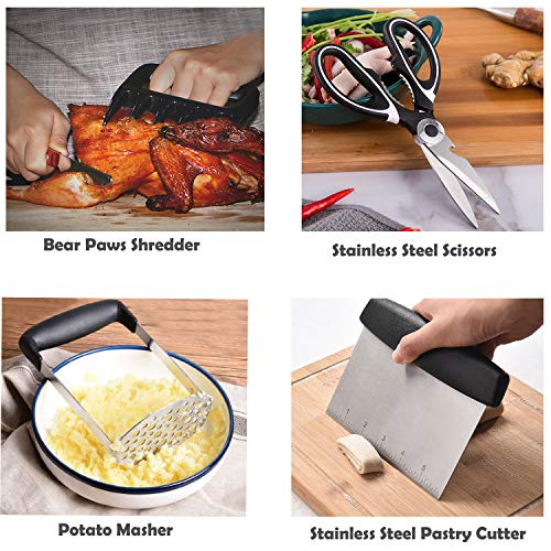 42 PCS Kitchen Utensil Sets Heat Resistant Silicone Cooking Utensil Sets with Holder Premium BPA Free Kitchen Utensils Dark Grey Wooden Handles Kitchen Gadgets Tools Sets for Non-stick Cookware